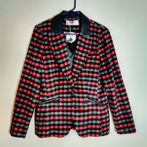 Patrizia Luca Black/Grey/Red Plaid Wool Blend Coat